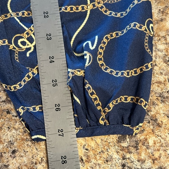 Marc New York Andrew Marc Womens Navy Blouse Large Chain Design Long Sleeves - Picture 7 of 13